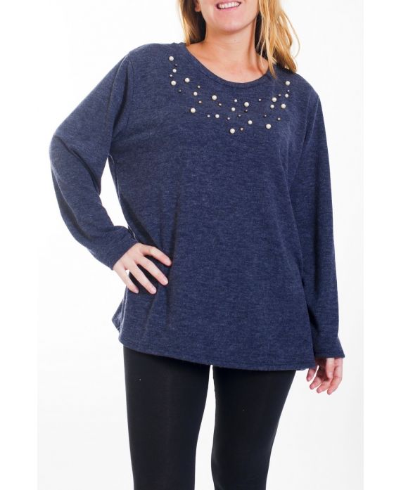 GRANDE TAILLE PULL PERLES 4460 BLEU