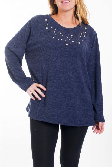 GRANDE TAILLE PULL PERLES 4460 BLEU