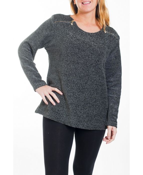GRANDE TAILLE PULL ZIPPE 4462 GRIS