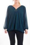 GRAN TAMAÑO DE LA BLUSA DE ESCOTE DE ENCAJE ZIPPEE 4463 VERDE MILITAR