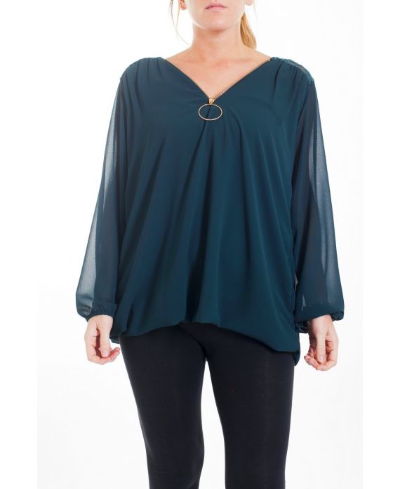 GRANDE TAILLE BLOUSE DENTELLE ENCOLURE ZIPPEE 4463 VERT MILITAIRE