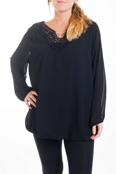 GRANDE TAILLE TUNIQUE ENCOLURE BRODERIE FANTAISIE 4465 NOIR