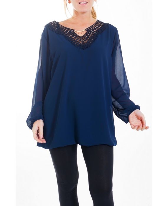 LARGE SIZE TUNIC NECKLINE EMBROIDERY FANCY 4465 NAVY BLUE