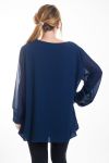 GRANDE TAILLE TUNIQUE ENCOLURE BRODERIE FANTAISIE 4465 BLEU MARINE