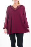 GRANDE TAILLE TUNIQUE ENCOLURE BRODERIE FANTAISIE 4465 BORDEAUX