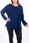 GRANDE TAILLE PULL ENCOLURE A BOUTON 4466 BLEU MARINE