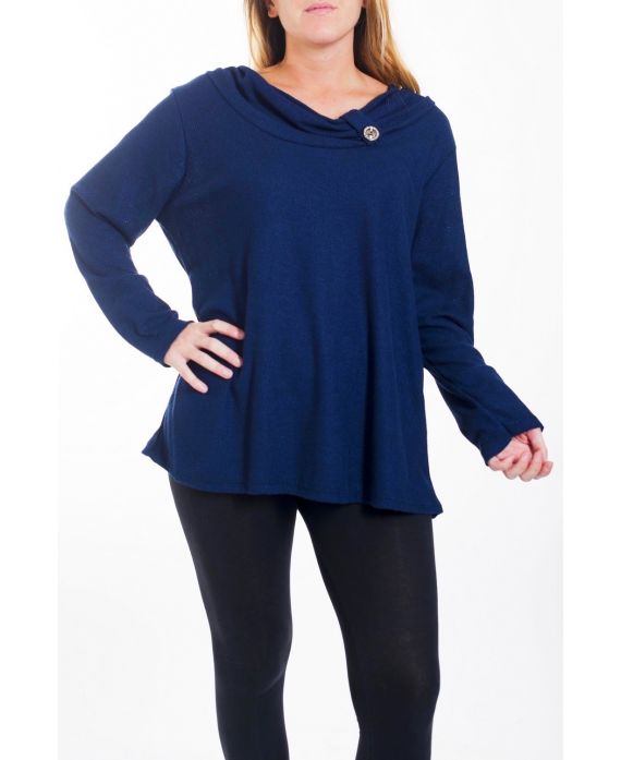 GRANDE TAILLE PULL ENCOLURE A BOUTON 4466 BLEU MARINE