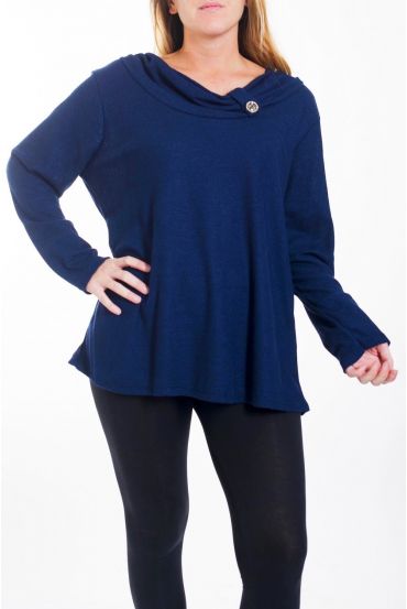 GRANDE TAILLE PULL ENCOLURE A BOUTON 4466 BLEU MARINE