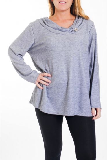 GRANDE TAILLE PULL ENCOLURE A BOUTON 4466 GRIS