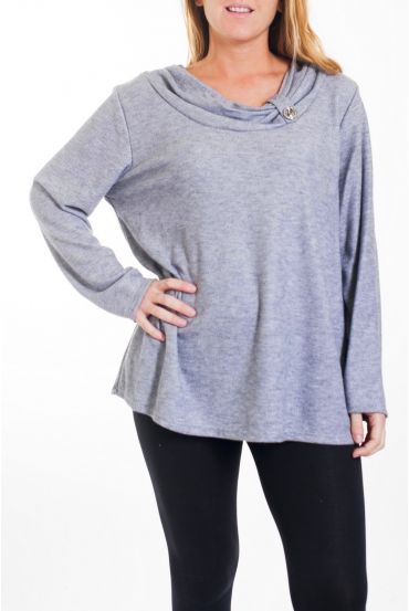 LARGE SIZE SWEATER NECKLINE HAS BUTTON 4466 GRAY