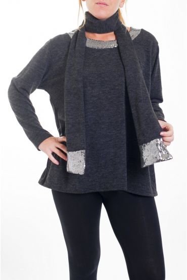 DE GRAN TAMAÑO PULL + BUFANDAS LENTEJUELAS 4467 GRIS