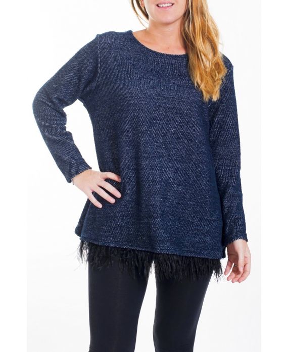 GRANDE TAILLE PULL BASE PLUMES 4468 BLEU MARINE