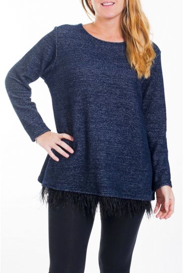 GRANDE TAILLE PULL BASE PLUMES 4468 BLEU MARINE