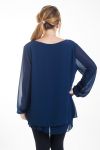 GRANDE TAILLE TUNIQUE SUPERPOSEE + BIJOU 4461 BLEU MARINE