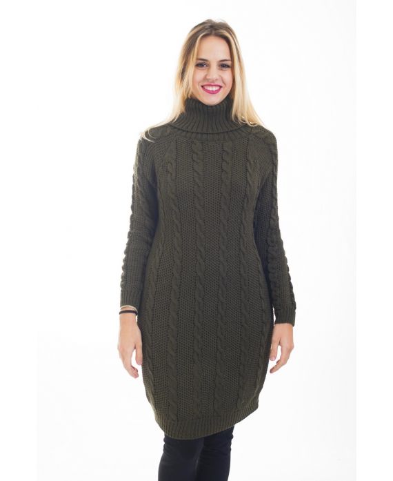 SWEATER DRESS WITH CABLE-KNIT 4477 MILITARY GREEN