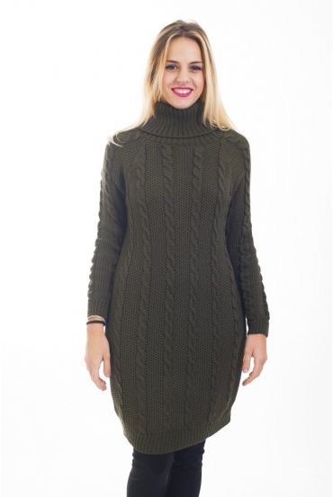 SWEATER DRESS WITH CABLE-KNIT 4477 MILITARY GREEN