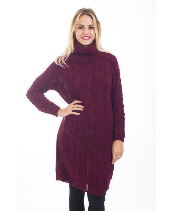 PULLOVER KLEID ZOPFMUSTER 4477 BORDEAUX