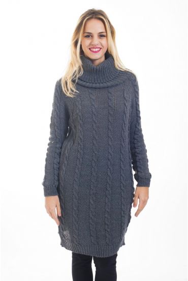 SWEATER DRESS WITH CABLE-KNIT 4477 GREY