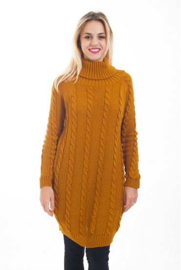 SWEATER DRESS WITH CABLE-KNIT 4477 MUSTARD