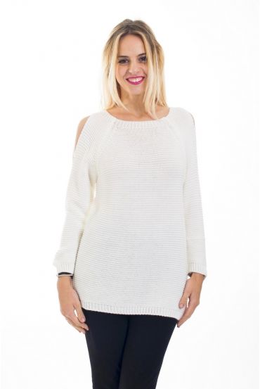 PULL EPAULES DENUDEES 4484 BLANC