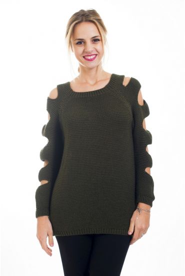 PULLOVER SPALLE DENUDEES 4492 VERDE MILITARE