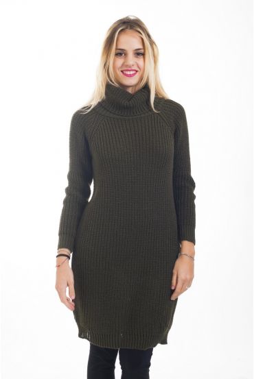 PULLOVER KLEID KRAGEN ROLLT 4487 MILITÄR GRÜN