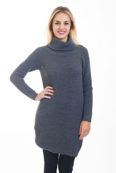 PULLOVER KLEID KRAGEN ROLLT 4487 GRAU