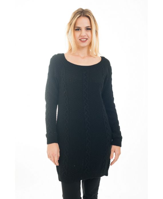 SWEATER TUNIC CABLE-KNIT 4473 BLACK