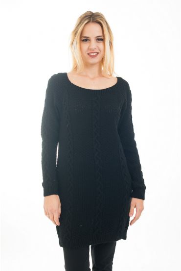 PULL TUNIQUE TORSADES 4473 NOIR