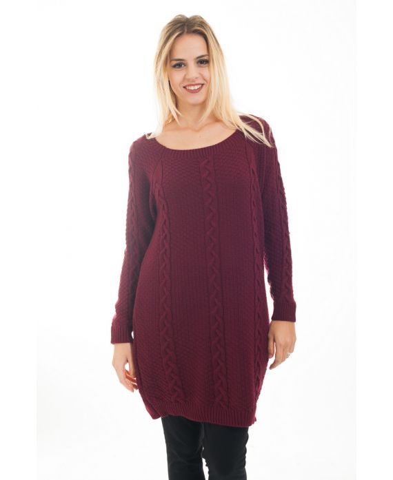 PULL TUNIQUE TORSADES 4473 BORDEAUX