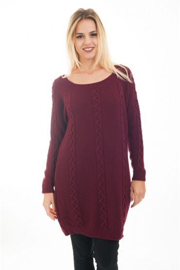 SWEATER TUNIC CABLE-KNIT 4473 BORDEAUX