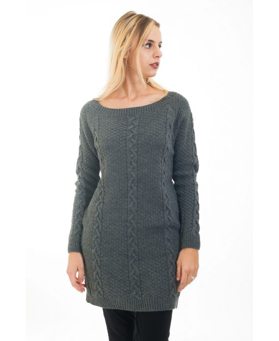 PULLOVER TUNIKA ZOPFMUSTER 4473 GRAU