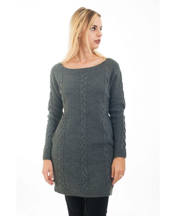 SWEATER TUNIC CABLE-KNIT 4473 GREY