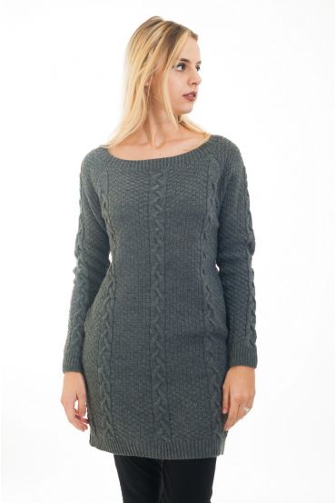 PULL TUNIQUE TORSADES 4473 GRIS