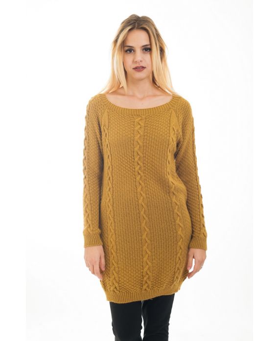 PULL TUNIQUE TORSADES 4473 MOUTARDE