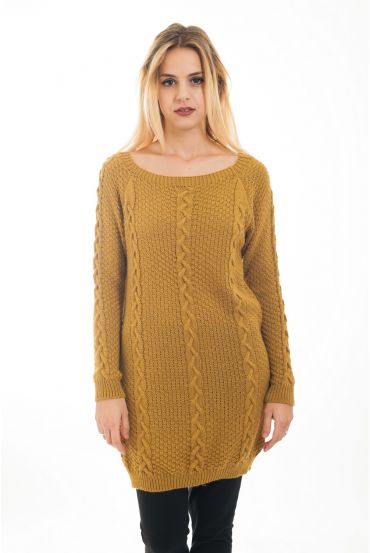 SWEATER TUNIC CABLE-KNIT 4473 MUSTARD