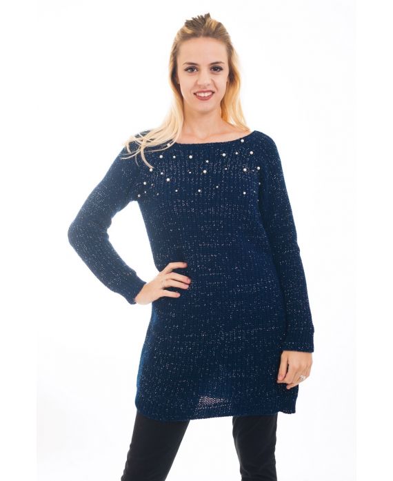 SWEATER TUNIC LUREX BEADS 4479 NAVY