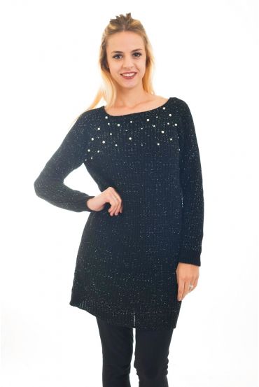 PULL TUNIQUE LUREX PERLES 4479 NOIR