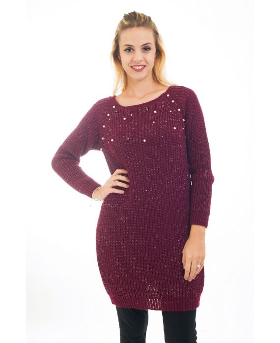 MAGLIONE TUNICA LUREX PERLINE 4479 BORDEAUX