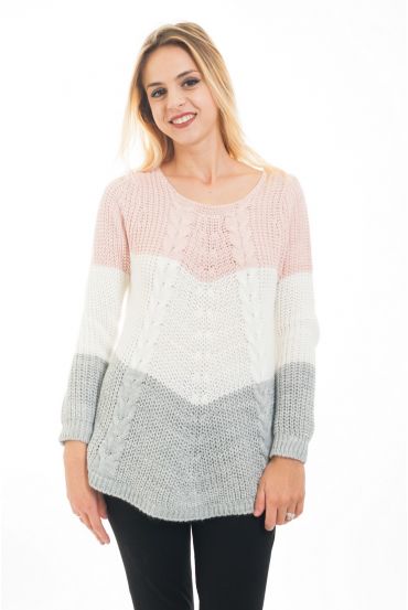 PULLOVER TRI-COLORE 4480 ROSA