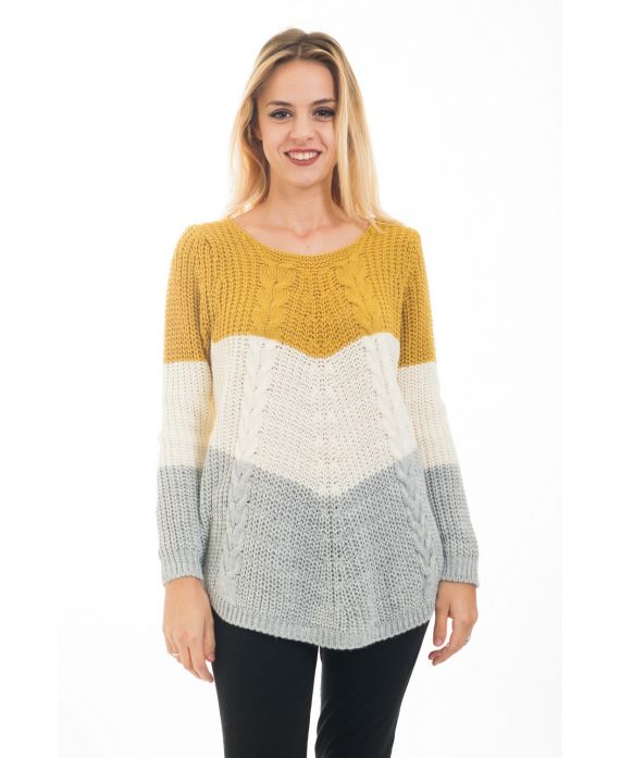 PULLOVER TRI-COLOR 4480 MOSTAZA