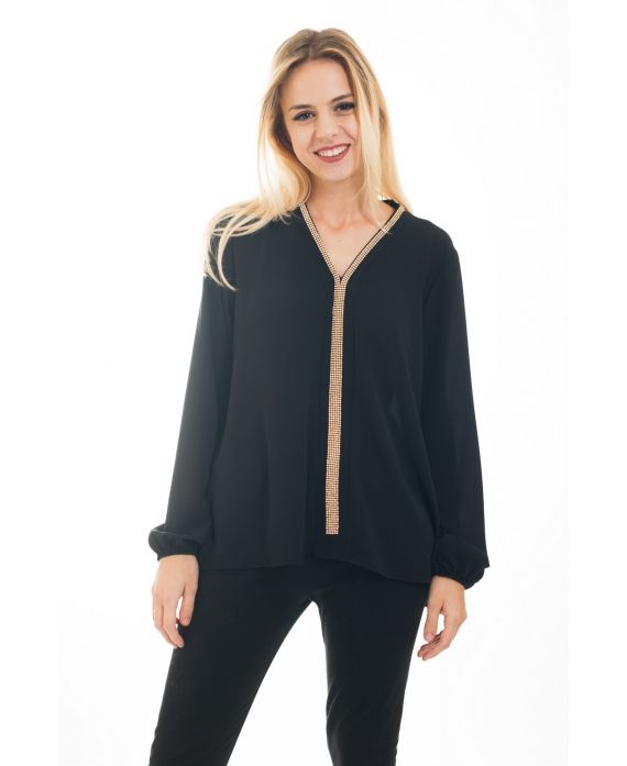 BLUSA DE DIAMANTES DE IMITACIÓN 4485 NEGRO