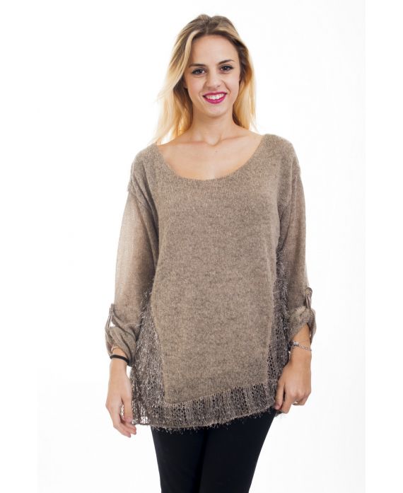 TUNIC MOHAIR EMPIECEMENT 4496 TAUPE