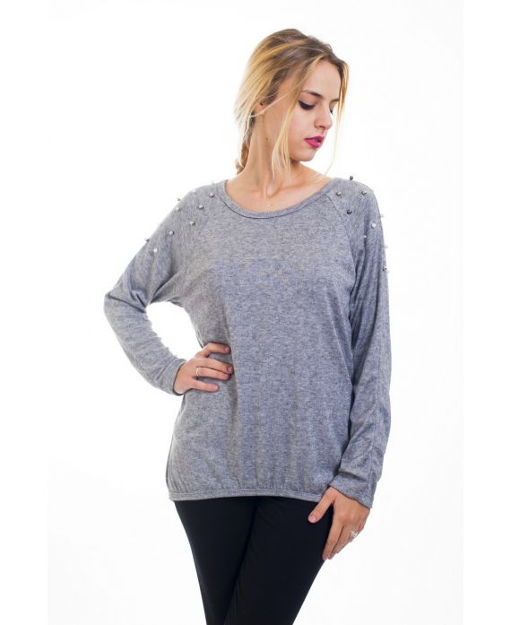 T-SHIRT MANICHE PERLINE 4504 GRIGIO