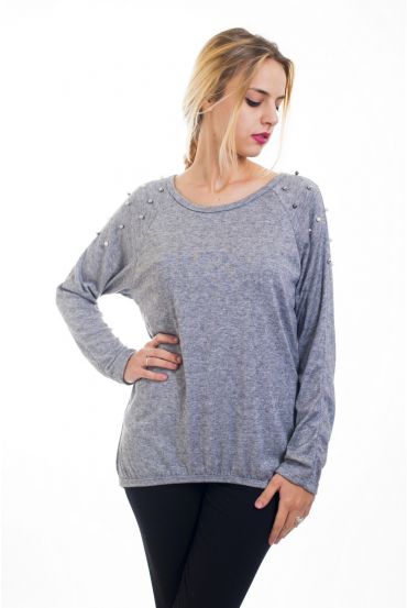 T-SHIRT MANCHES PERLES 4504 GRIS