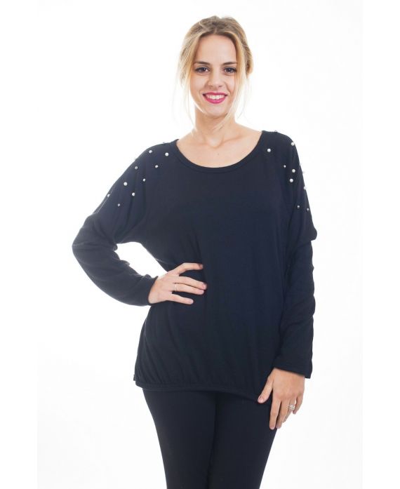 T-SHIRT MANCHES PERLES 4504 NOIR