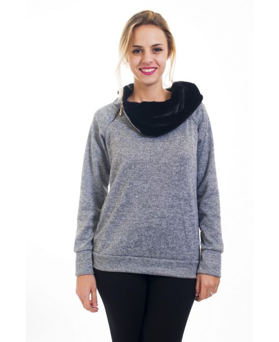 PULL COLLO ZIP PELLICCIA 4505 GRIGIO