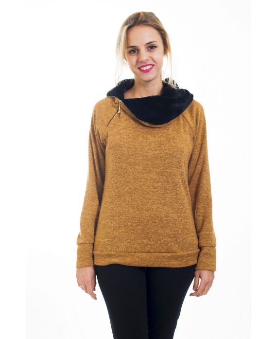 PULL COLLO ZIP PELLICCIA 4505 SENAPE