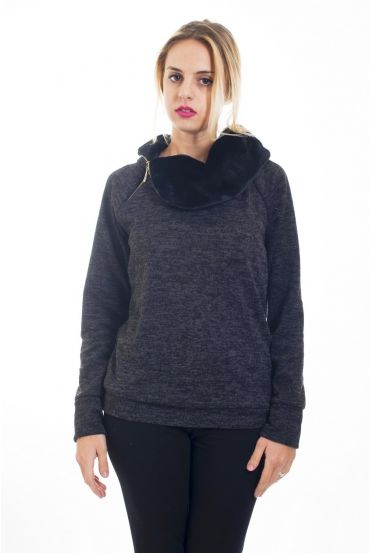 PULL ENCOLURE ZIPPE FOURRURE 4505 NOIR