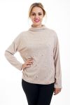 T-SHIRT MIT V-AUSSCHNITT ROLLT, PERLEN 4502 BEIGE